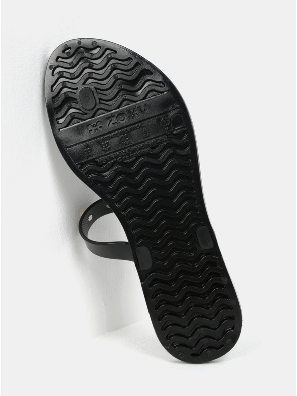 Zaxy Schwarze glänzende Flip Flops mit goldenen Details Zaxy Spike