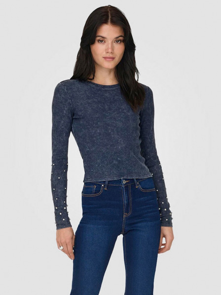 ONLY Dunkelblaues geripptes Damen-T-Shirt ONLY Valerie