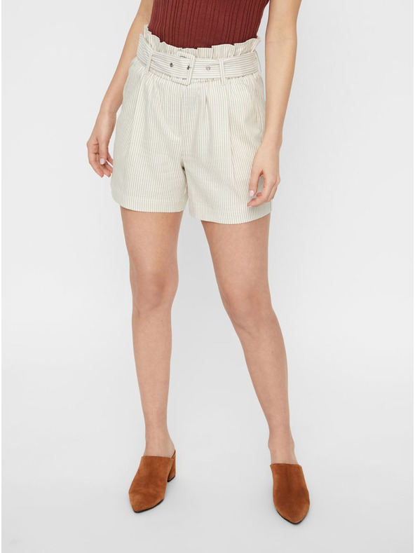 Vero Moda Beige gestreifte Shorts mit hoher Taille VERO MODA Gally