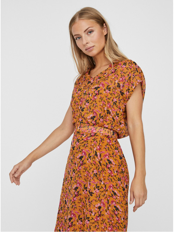 Vero Moda Senffarbene Blumenbluse VERO MODA Vilde
