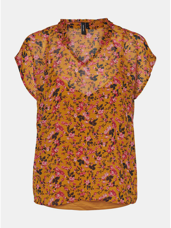 Vero Moda Senffarbene Blumenbluse VERO MODA Vilde