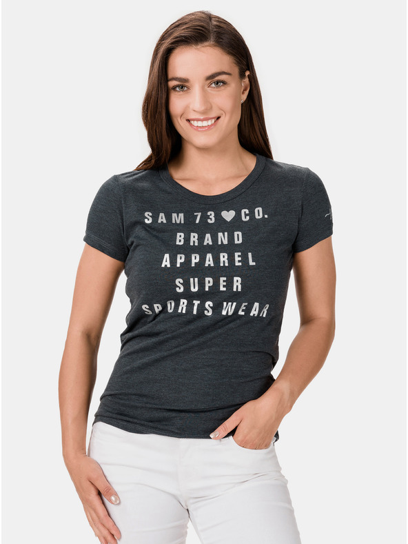 Sam 73 Dunkelgraues Damen-T-Shirt bedruckt mit SAM 73 Penny
