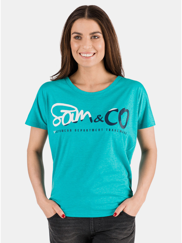 Sam 73 Türkises Damen-T-Shirt mit Aufdruck SAM 73