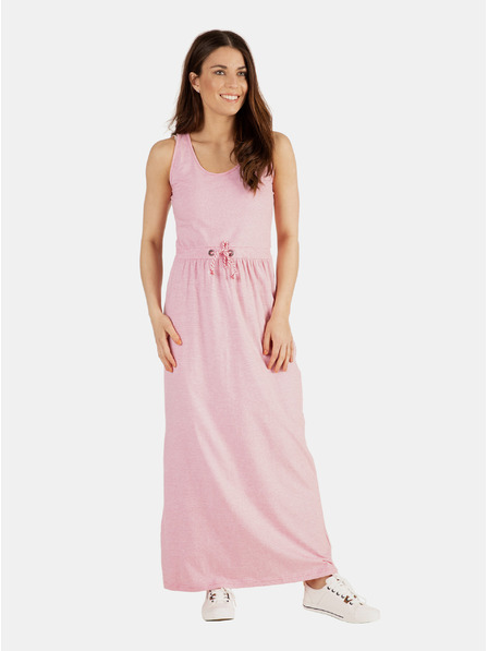 Sam 73 Rosa gestreifte Damen-Maxikleid mit Bindung SAM 73