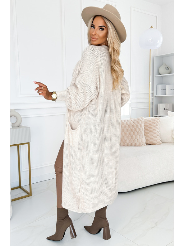 numoco Strickjacke - langer Pullover mit Taschen - beige