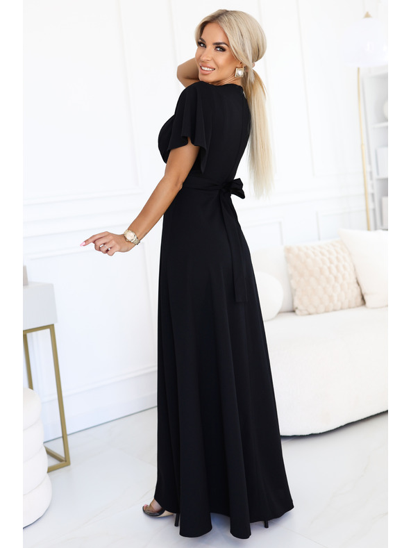 numoco Langes Kleid JENNIFER mit Schlitz - schwarz