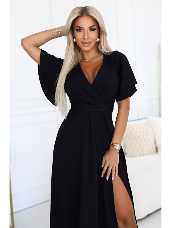 numoco Langes Kleid JENNIFER mit Schlitz - schwarz