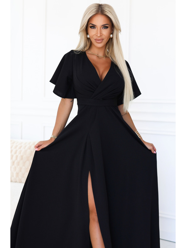 numoco Langes Kleid JENNIFER mit Schlitz - schwarz