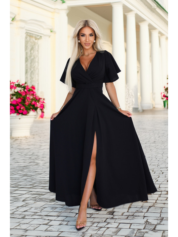 numoco Langes Kleid JENNIFER mit Schlitz - schwarz