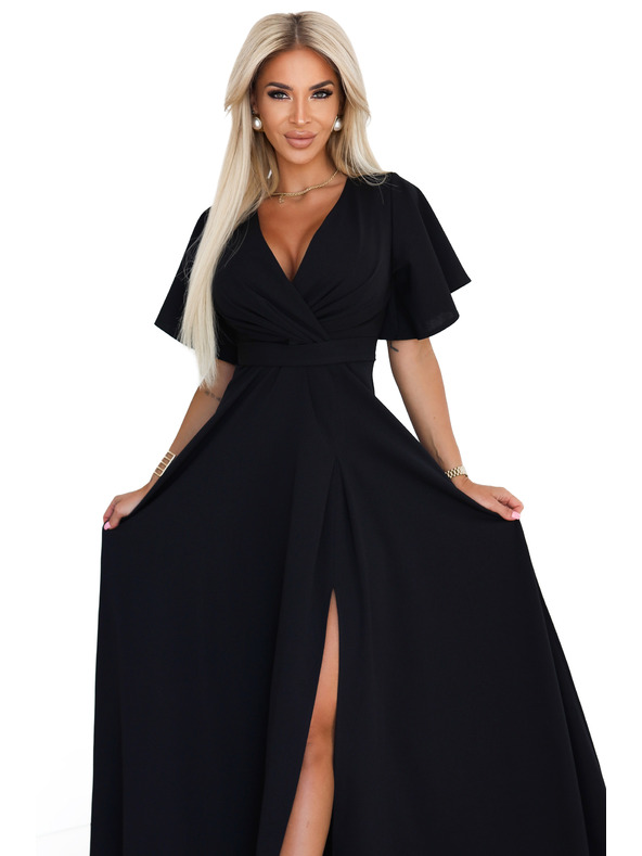 numoco Langes Kleid JENNIFER mit Schlitz - schwarz