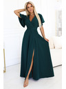 numoco Langes Kleid JENNIFER mit Schlitz - flaschengrün
