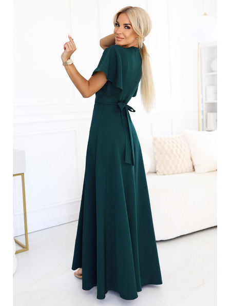 numoco Langes Kleid JENNIFER mit Schlitz - flaschengrün