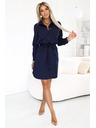 numoco Hemdblusenkleid CAMILLE mit Taschen und Bindung - dunkelblau