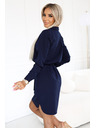 numoco Hemdblusenkleid CAMILLE mit Taschen und Bindung - dunkelblau