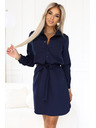 numoco Hemdblusenkleid CAMILLE mit Taschen und Bindung - dunkelblau