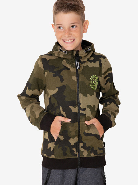 Sam 73 Dunkelgrüne Jungen-Tarnmuster-Sweatjacke SAM 73
