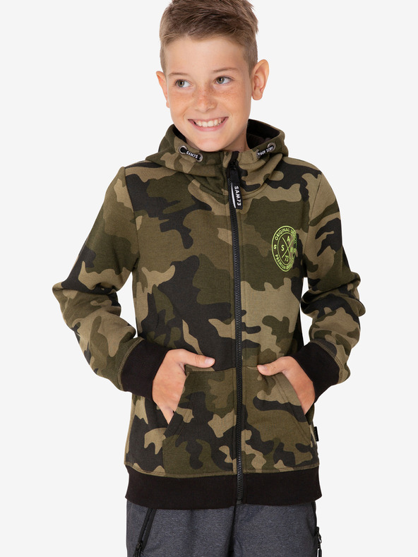 Sam 73 Dunkelgrüne Jungen-Tarnmuster-Sweatjacke SAM 73