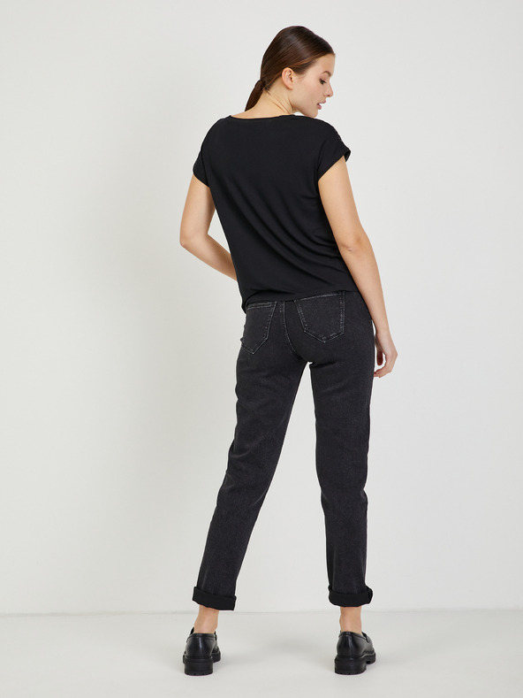 Orsay Beige-schwarzes Damen T-Shirt aus Spitze ORSAY