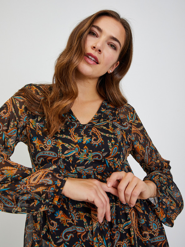 Orsay Schwarz-braune gemusterte Damenbluse ORSAY