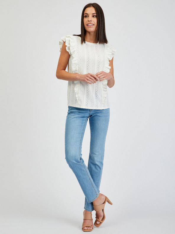 Orsay Weißes Damen-T-Shirt mit Rüschen ORSAY