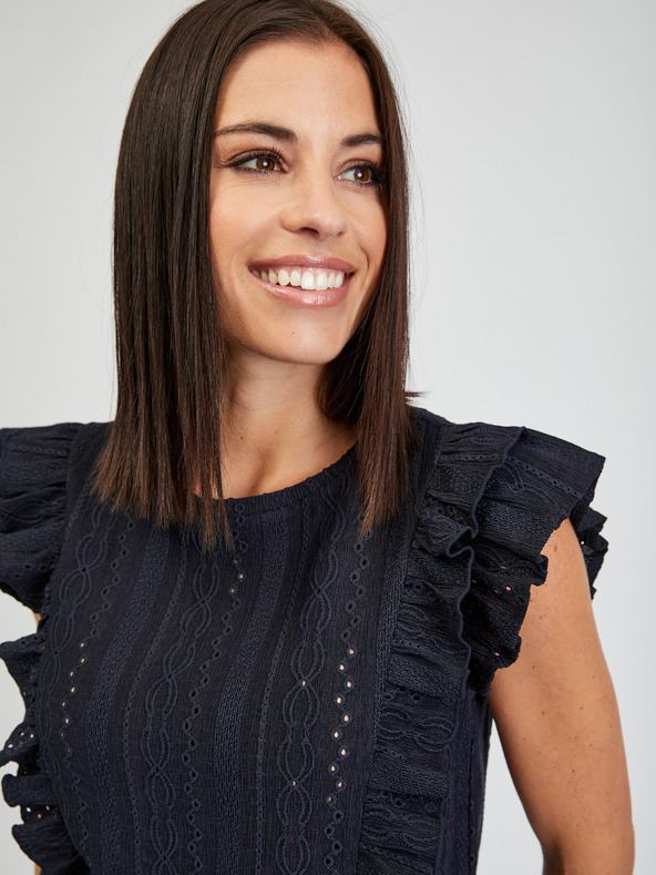 Orsay Dunkelblaues Damen-T-Shirt mit Rüsche ORSAY