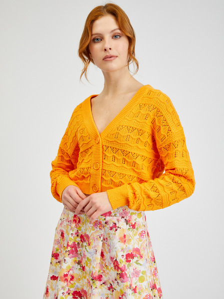 Orsay Orangefarbene gemusterte Damen-Strickjacke ORSAY