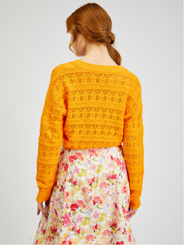 Orsay Orangefarbene gemusterte Damen-Strickjacke ORSAY