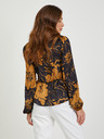 Orsay Braun-schwarze Damen-Satinbluse mit Blumenmuster ORSAY