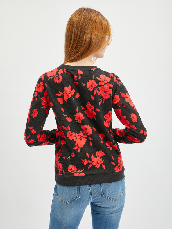 Orsay Rot-schwarzes geblümtes Damen-Sweatshirt ORSAY