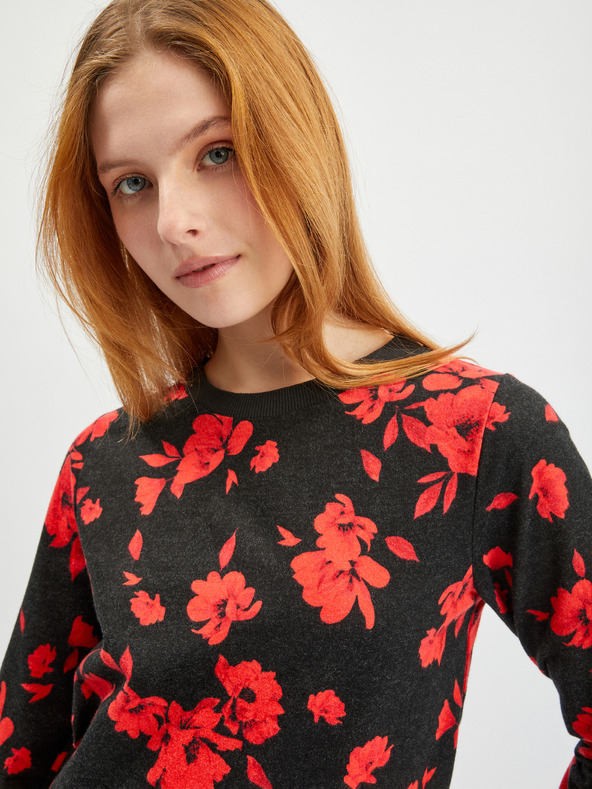 Orsay Rot-schwarzes geblümtes Damen-Sweatshirt ORSAY