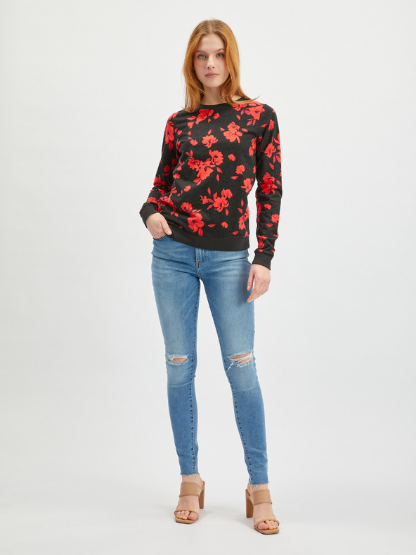 Orsay Rot-schwarzes geblümtes Damen-Sweatshirt ORSAY