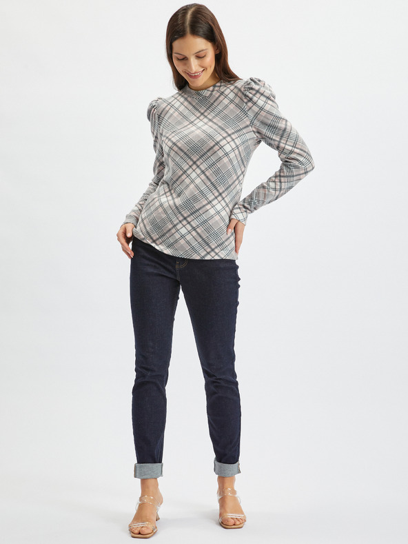 Orsay Rosa und grauer Damen-Karo-Pullover ORSAY