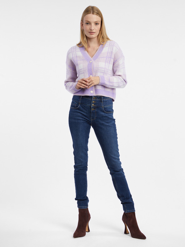 Orsay Hellviolette karierte Damen-Strickjacke ORSAY