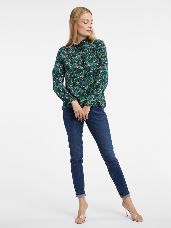 Orsay Dunkelgrüne geblümte Damenbluse ORSAY