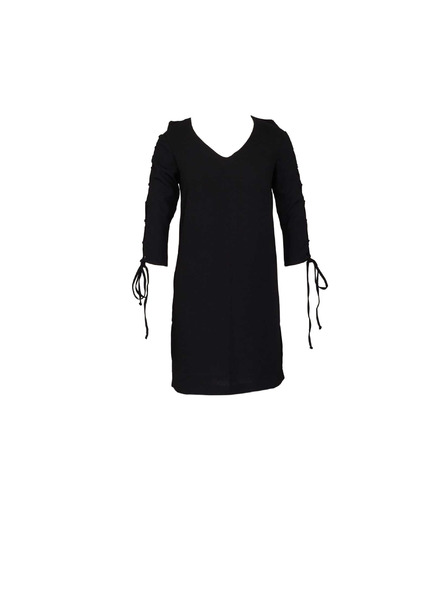 CAMAIEU Schwarzes Kleid mit Schnürung an den Ärmeln
