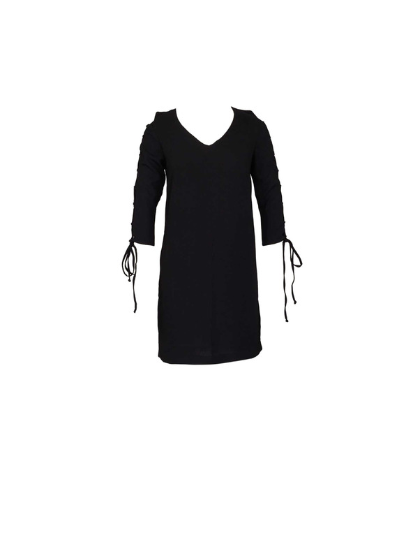 CAMAIEU Schwarzes Kleid mit Schnürung an den Ärmeln