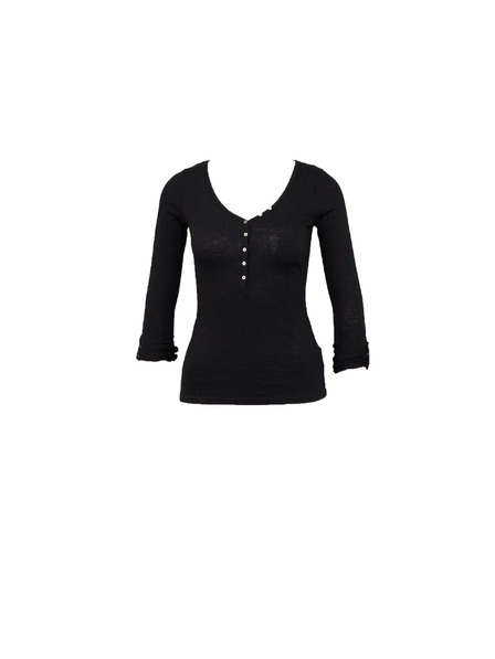 CAMAIEU Schwarzes T-Shirt mit Knöpfen CAMAIEU