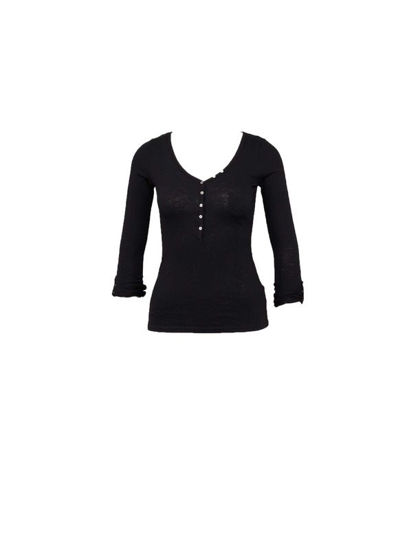 CAMAIEU Schwarzes T-Shirt mit Knöpfen CAMAIEU