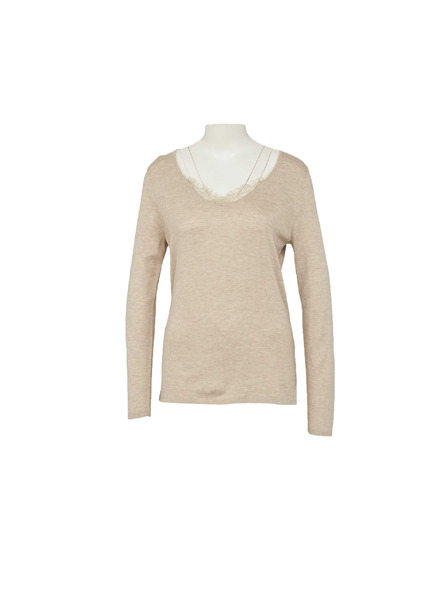 CAMAIEU Beiger Pullover mit Spitzenausschnitt