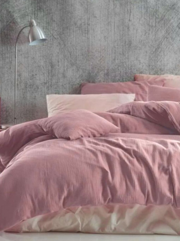 Kvalitex Französische Musselin-Bettwäsche 220x200, 70x90cm rosa Kvalitex