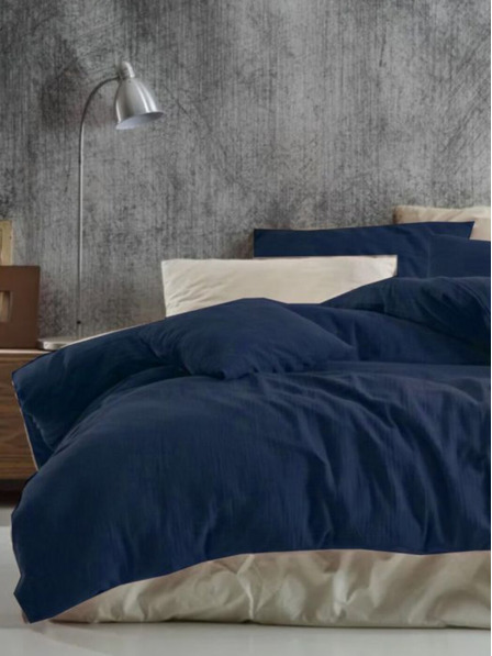 Kvalitex Französische Musselin-Bettwäsche 240x220, 70x90cm dunkelblau Kvalitex
