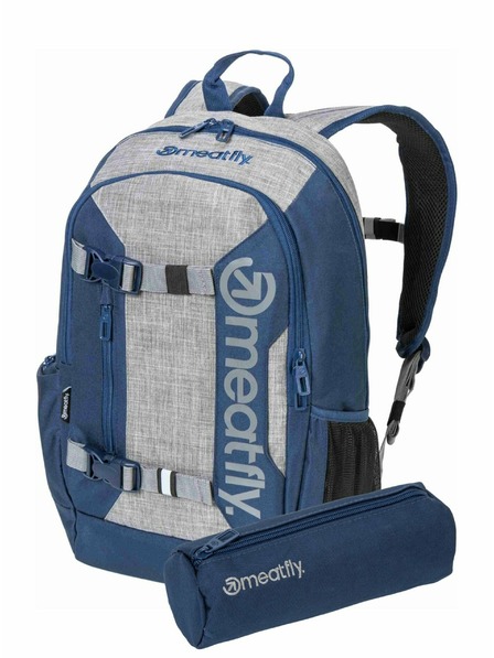 Meatfly Meatfly Rucksack Basejumper Blau / Grau Meliert 22 L + FEDERTASCHE | Grau | Volumen 22 L