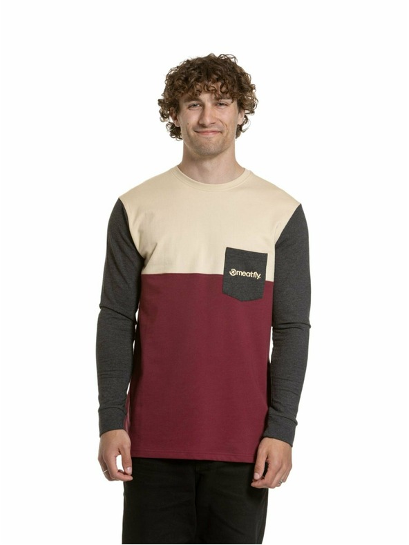 Meatfly Meatfly Herren-Langarmshirt Harvey Sand / Dark Wine