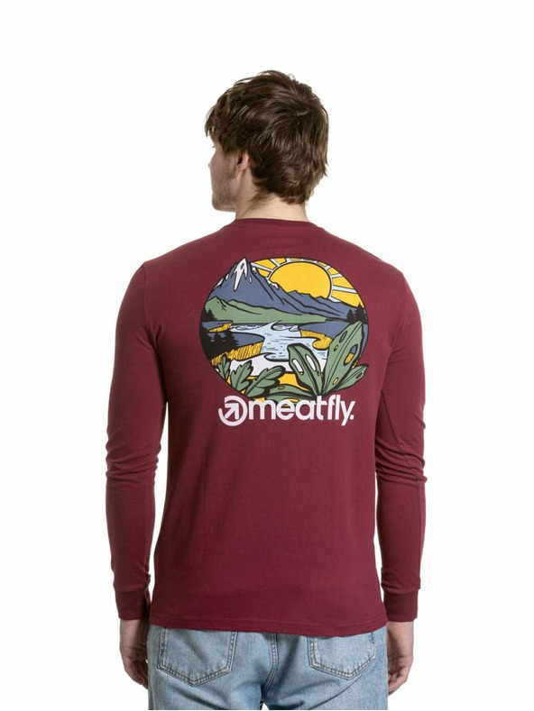 Meatfly Meatfly Herren Langarm-T-Shirt Julien Dunkelwein Berge | Rot