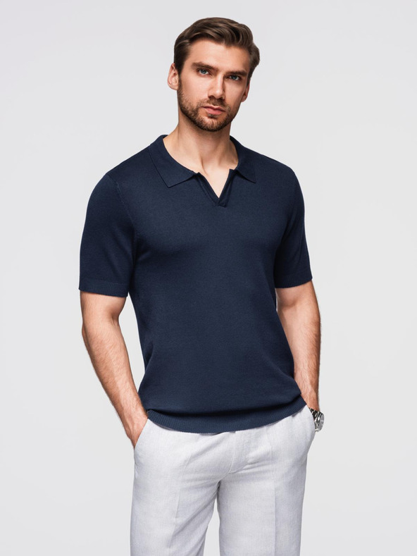 Ombre Clothing Herren Poloshirt ohne Knöpfe - dunkelblau