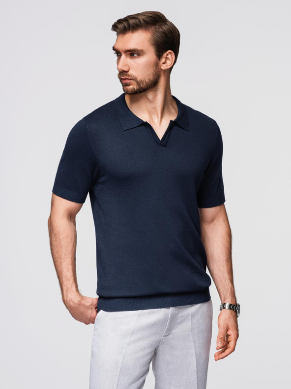 Ombre Clothing Herren Poloshirt ohne Knöpfe - dunkelblau