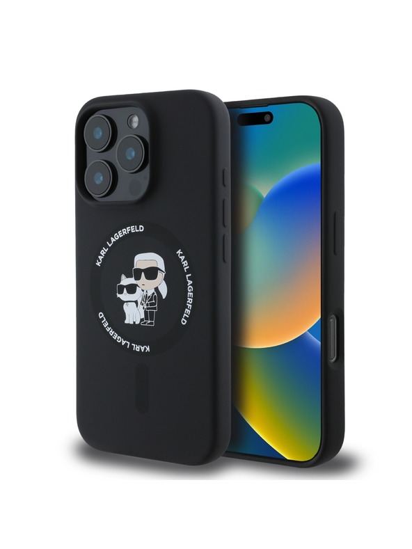 Karl Lagerfeld Karl Lagerfeld Liquid Silicone Karl und Choupette MagSafe Handyhülle für iPhone 16 Pro Max Schwarz