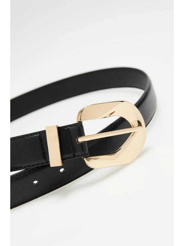 Moodo Schwarzer Gürtel mit goldener Schnalle Moodo