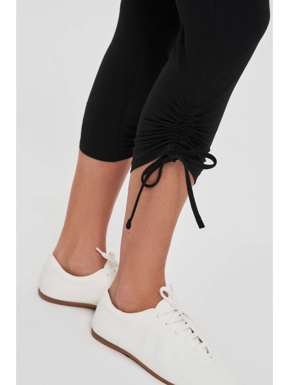 Moodo Schwarze Damen 3/4 Leggings mit Bindung