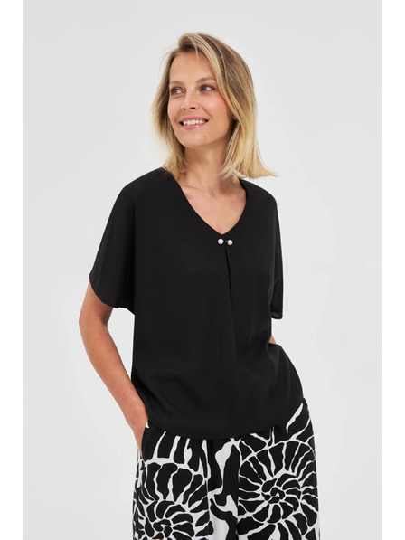 Moodo Schwarze lockere Bluse mit kurzen Ärmeln